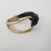 Load image into Gallery viewer, Modern Bracelet Black Leather &amp; Gold Tone w Magnetic Closure - 6.5&quot;
