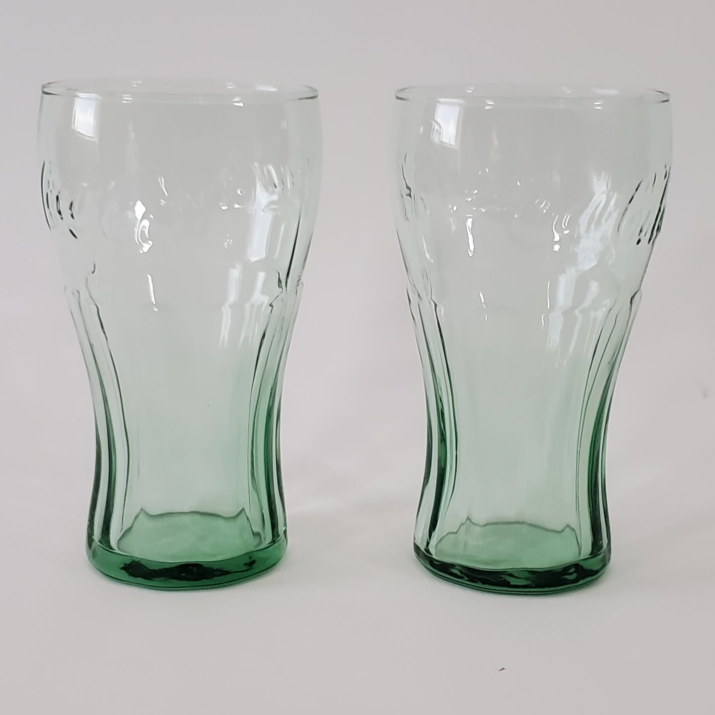 Vintage Coca-Cola Green Glass Set of 2  6” Tall