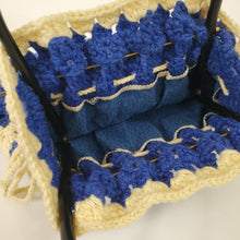 Load image into Gallery viewer, Vintage 70&#39;s Knit Purse with Handles Blue &amp; Ivory
