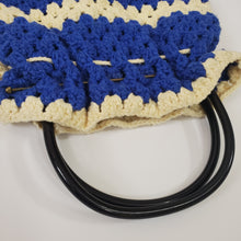 Load image into Gallery viewer, Vintage 70&#39;s Knit Purse with Handles Blue &amp; Ivory
