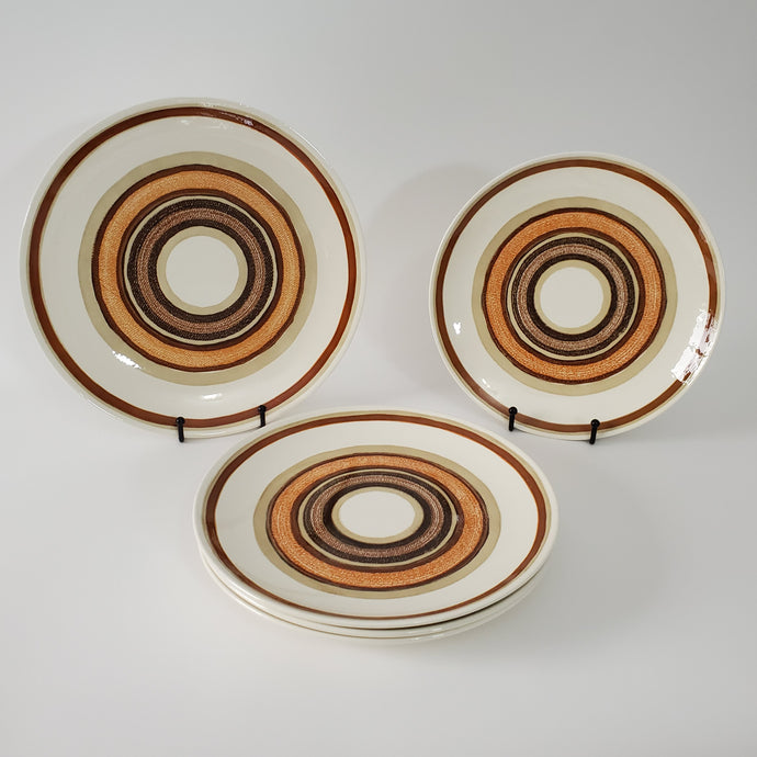 Vintage Cavalier Ironstone Santa Fe Dish Set 4 Dinner Plates & 1 Serving Platter