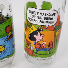Load image into Gallery viewer, Charlie Brown Camp Snoopy McDonalds Glasses Set of 3 - Vintage Peanuts Gallery
