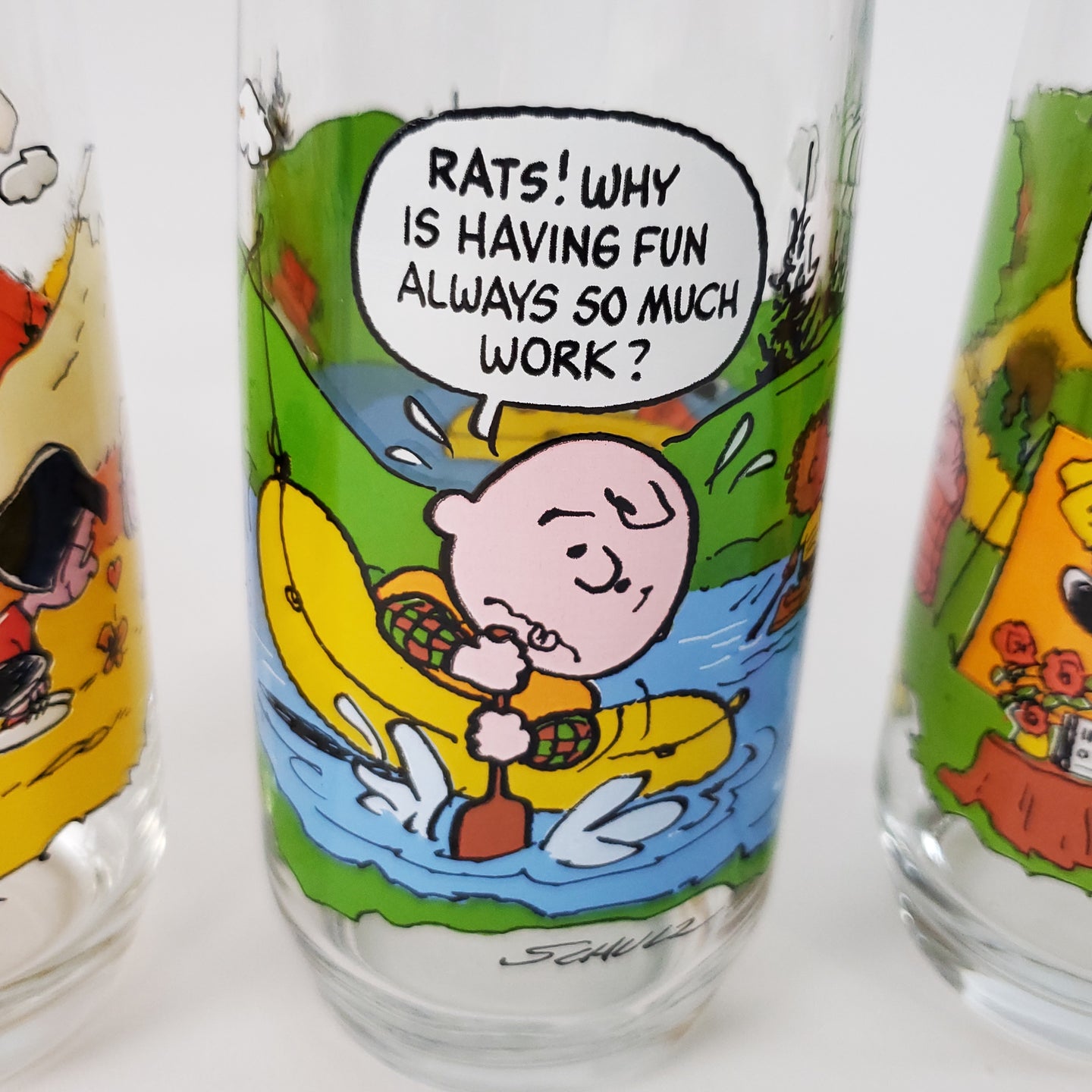Charlie Brown Camp Snoopy McDonalds Glasses Set of 3 - Vintage Peanuts Gallery