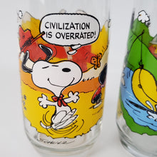 Load image into Gallery viewer, Charlie Brown Camp Snoopy McDonalds Glasses Set of 3 - Vintage Peanuts Gallery
