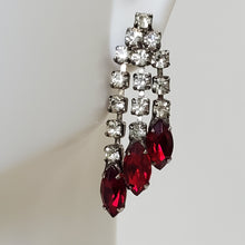 Load image into Gallery viewer, Vintage Rhinestone Drop Earrings with Red Glass Gems
