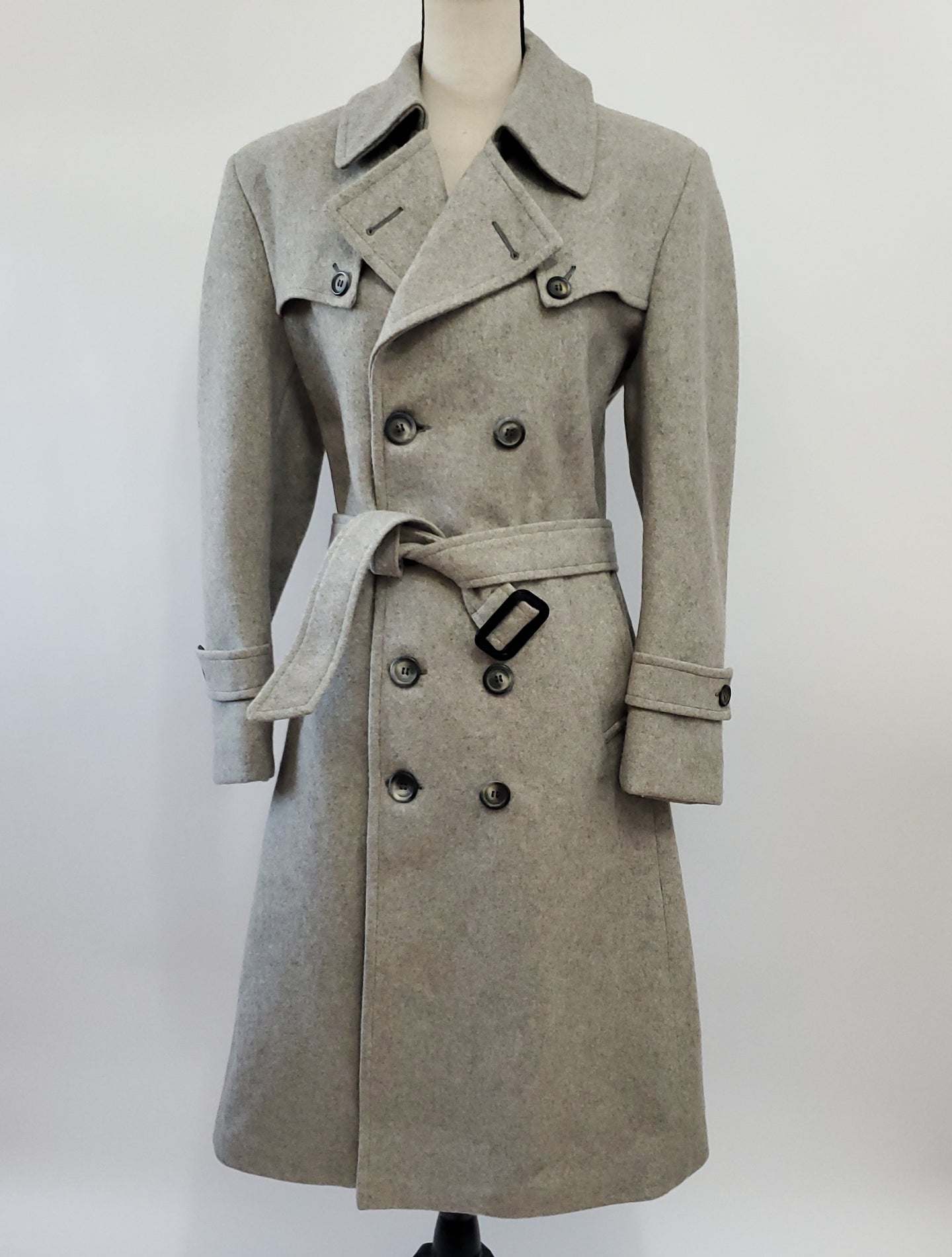 Vintage Double Breasted Wool Coat Belted - Size Medium