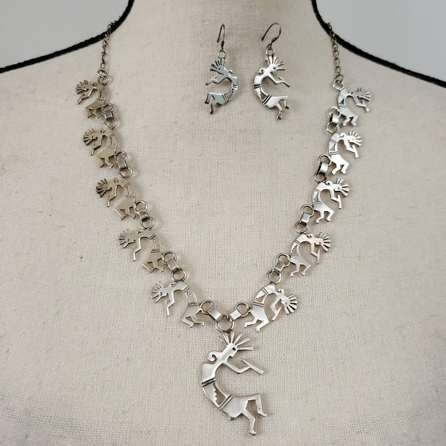 Mid-century Modern Sterling Silver Necklace Tribal Necklace & Earrings