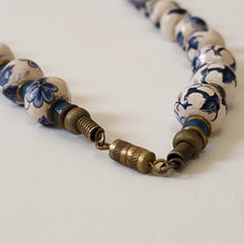 Load image into Gallery viewer, Vintage Hand-Painted Porcelain Bead Floral Necklace w Brass Screw Clasp
