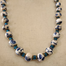 Load image into Gallery viewer, Vintage Hand-Painted Porcelain Bead Floral Necklace w Brass Screw Clasp
