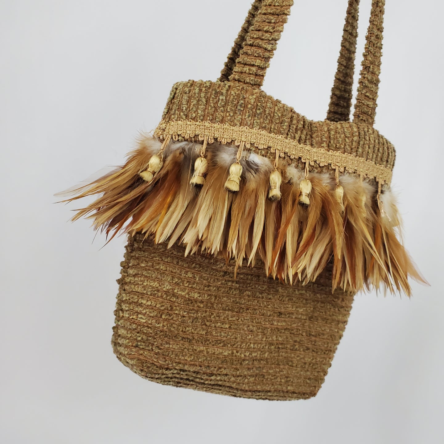Vintage Feathers and Tassels Tote Double Handles