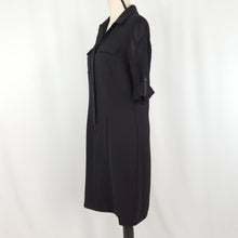 Load image into Gallery viewer, Tahari Black Shirt Dress 3/4 Button Front with Roll Tab Sleeves 
