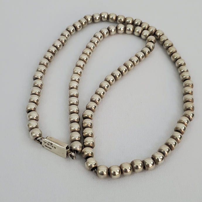 Vintage Native American Silver Bead Necklace 21-3/4