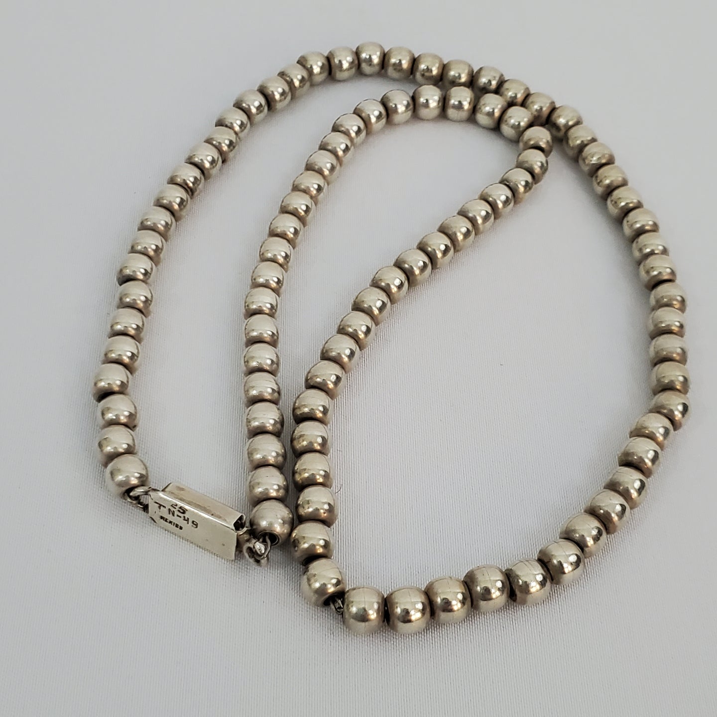 Vintage Native American Silver Bead Necklace 21-3/4