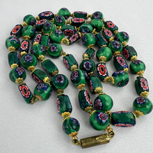 Load image into Gallery viewer, VTG Millefiori Knotted Glass Bead Necklace with Gold Filigree

