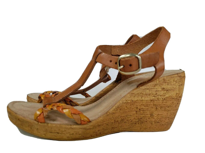 Soto Sopra Leather Wedge Sandals w Ankle Strap Size 8 - Made in Italy