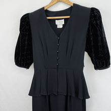 Load image into Gallery viewer, Vintage 80s Dress Peplum &amp; Puff Sleeves Black Size 4
