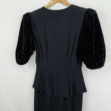 Load image into Gallery viewer, Vintage 80s Dress Peplum &amp; Puff Sleeves Black Size 4
