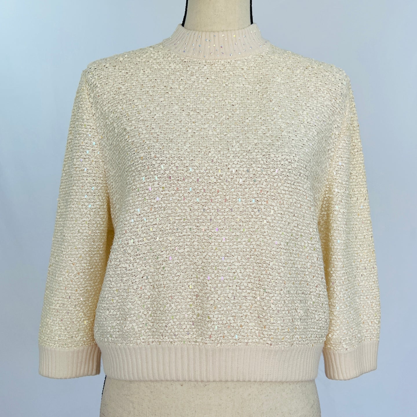 St John Evening Sequin Knit Ivory Pullover Sweater Size 10