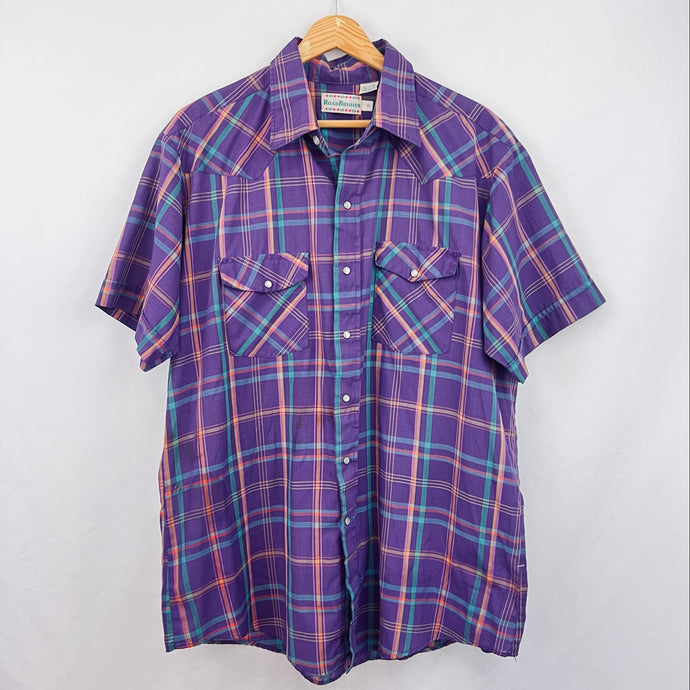 Vintage Road Runner Pearl Snap Shirt Short Sleeve Size XL