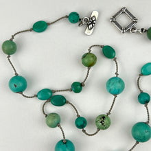 Load image into Gallery viewer, Genuine Turquoise Knotted Bead Necklace 925 Silver Loop Clasp
