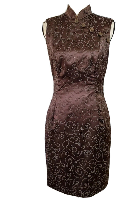 Francais by Huey Waltzer Brown Beaded Cocktail Dress - Size 6