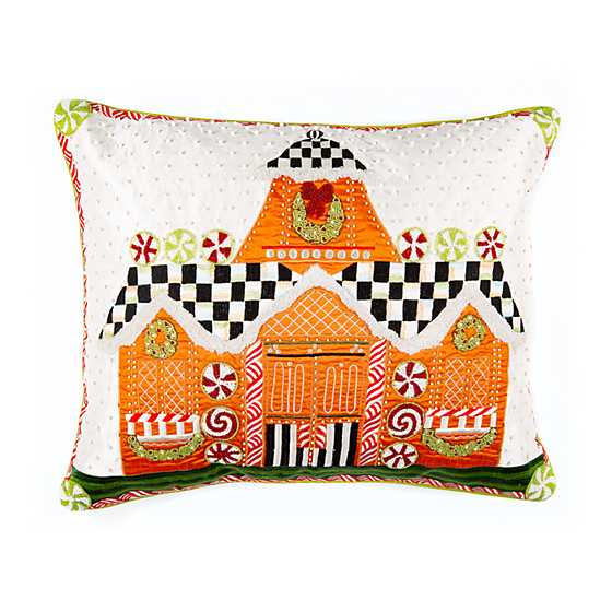 MacKenzie-Childs Embroidered Gingerbread House Lumbar Pillow