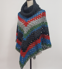 Load image into Gallery viewer, Handmade Chunky Knit Poncho Multi-Color One Size
