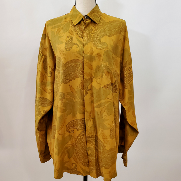 Vintage 90's Rayon Button-Up Shirt Long Sleeve Men's Size Medium