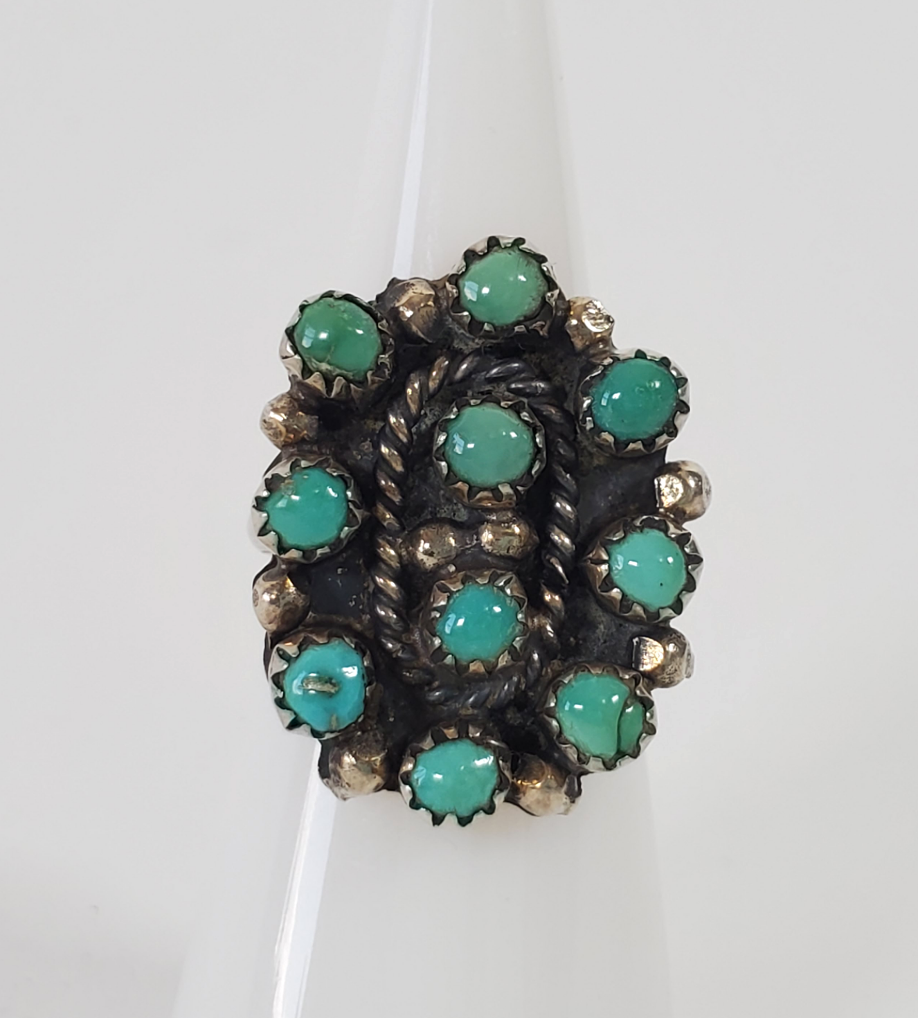 Vintage Native American Turquoise Snake Eye Ring, Silver - Size 5.5