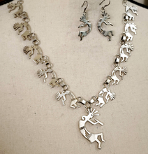 Load image into Gallery viewer, Kokopelli  Native American Sterling Silver Charm Necklace. Features  11 charms. Every charm is marked Sterling. Native American 925 jewelry.
