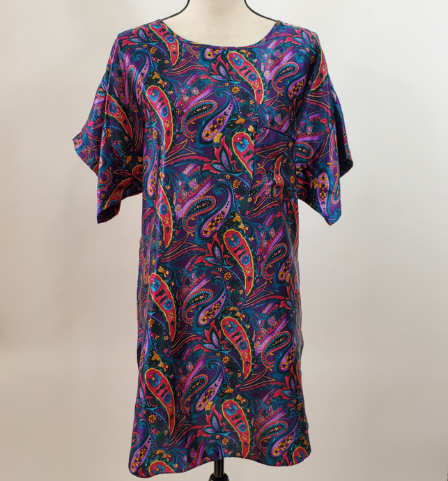 Vintage Adonna Satin Nightgown Purple Paisley Print Size Small Made in the USA