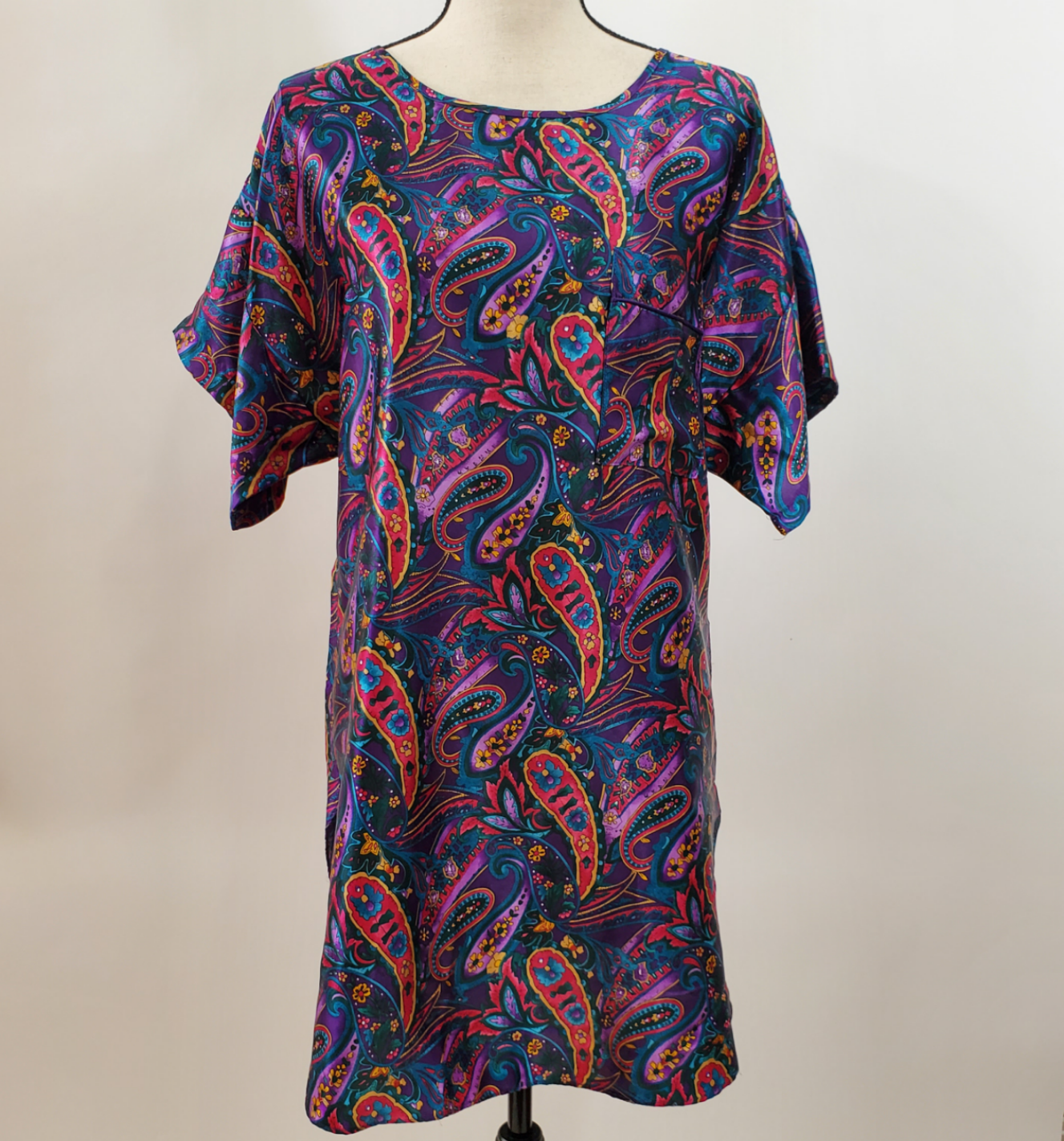 Vintage Adonna Satin Nightgown Purple Paisley Print Size Small Made in the USA