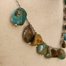 Load image into Gallery viewer, Chunky Turquoise Necklace on Silver Tone Chain 20&quot;
