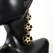Load image into Gallery viewer, Enamel Flower Drop Earrings 2-1/4&quot;
