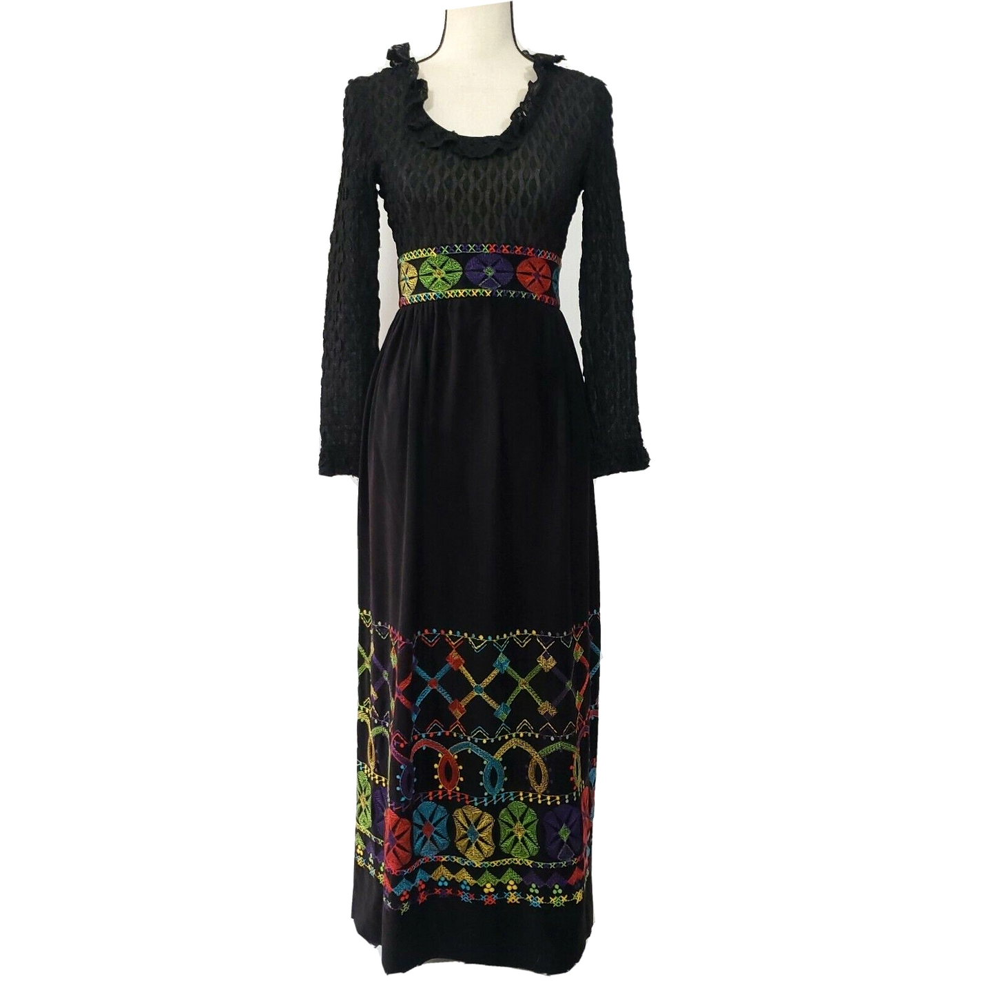 Black Embroidered Empire Waist Maxi Dress  - Size Small