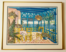 Load image into Gallery viewer, Lloyd Van Pitterson &quot;Sea Vista&quot; Signed Original Serigraph 268/270. Framed.  Listed artist. Certificate of Authentication. Seaside vacation house art.  Frame 30-1/4&quot; x 24-1/4&quot; 
