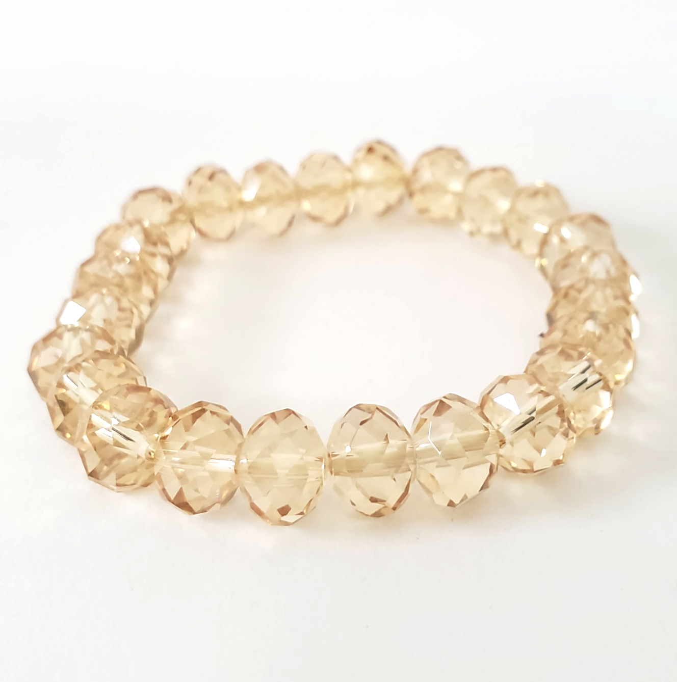 Faceted Glass Bead Stretch Bracelet - Light Champagne