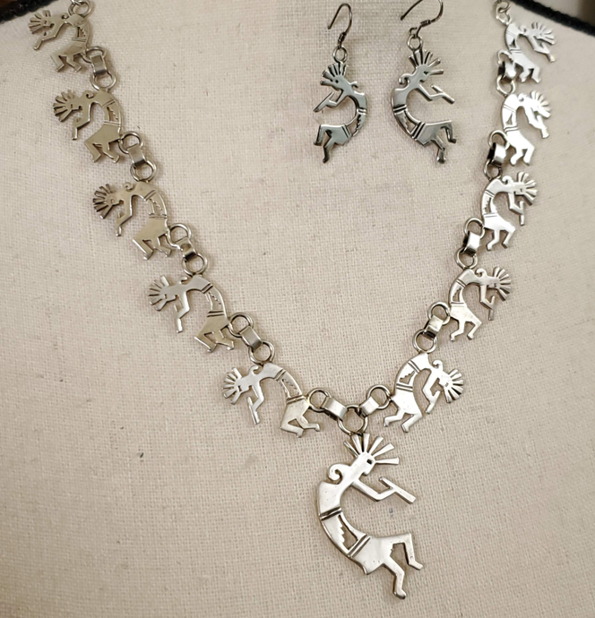 Mid-century Modern Sterling Silver Necklace Tribal Necklace & Earrings