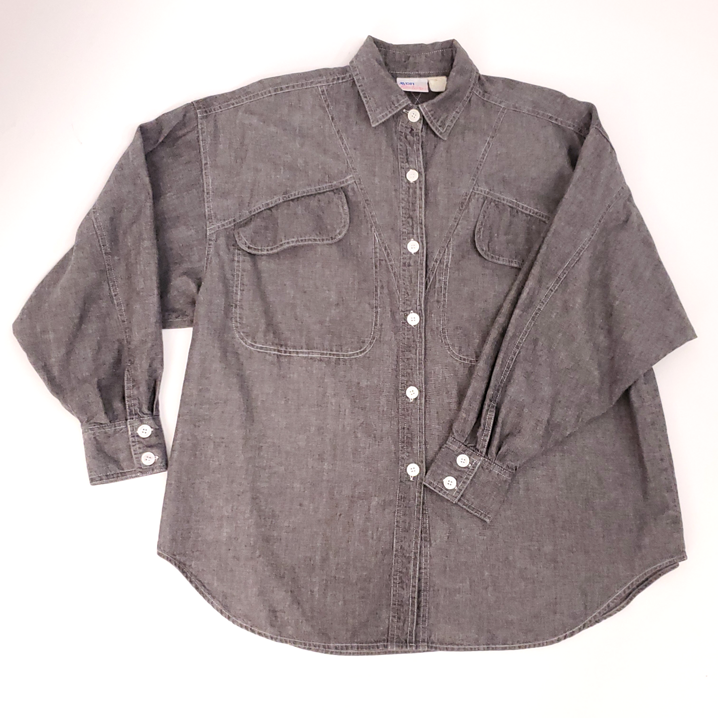 Vintage 70's Western Inspired Denim Shirt Button Up  Gray