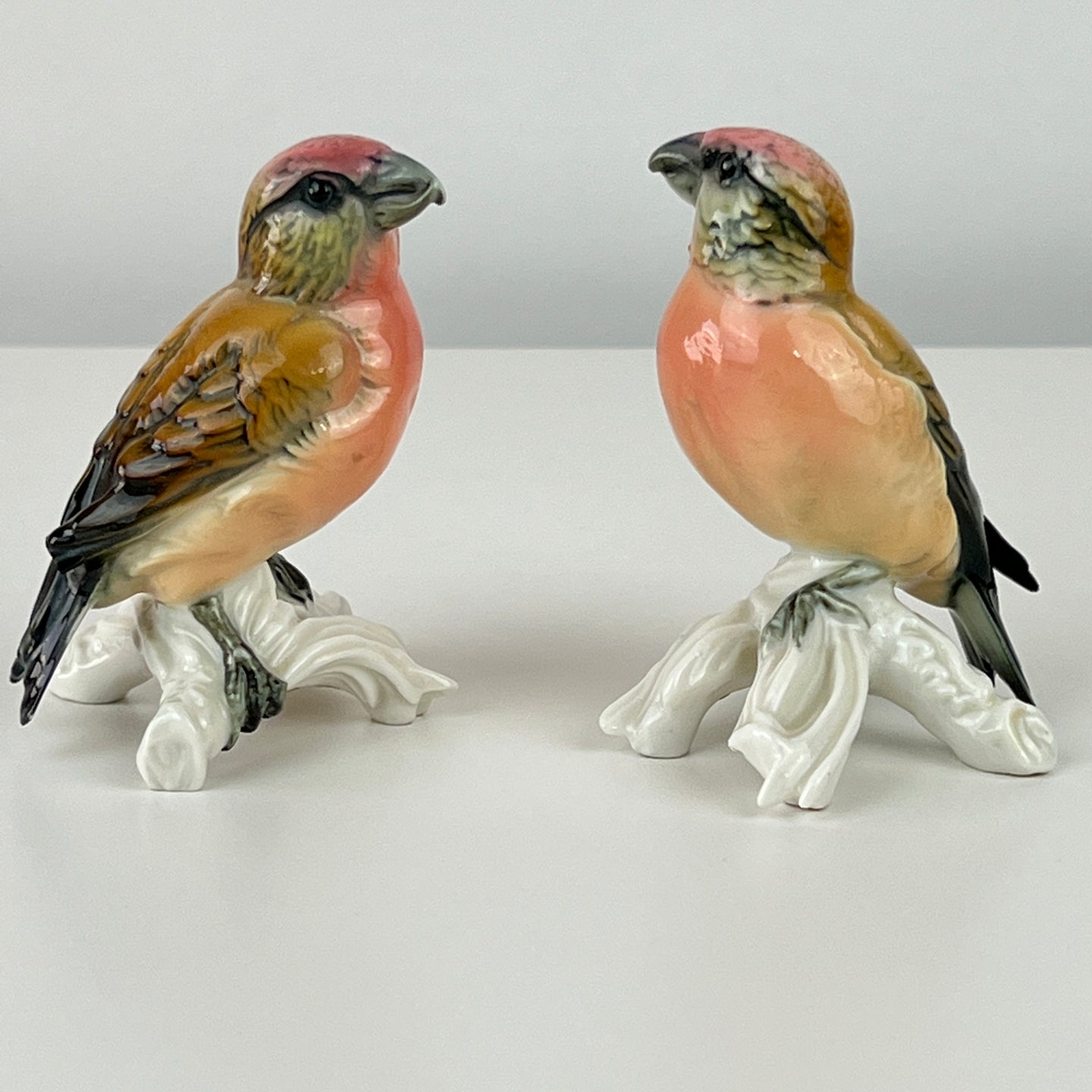 Karl Ens Porcelain Finch Pair Pink Made in Germany