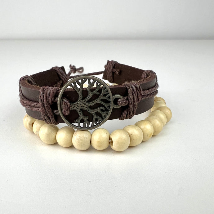 Handmade Tree of Life Leather Bracelet Set of 2