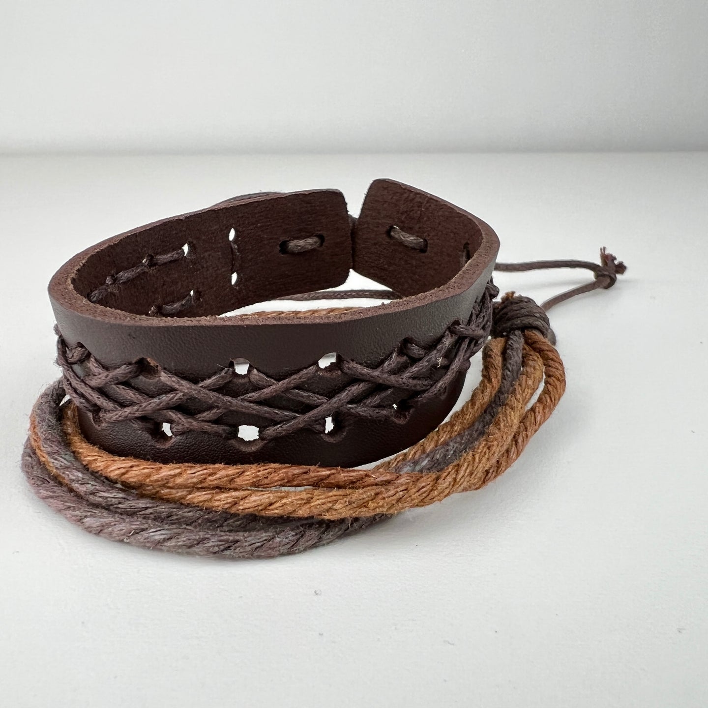 Handmade Brown Leather Bracelet Set of 2