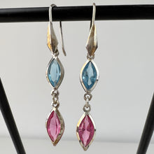 Load image into Gallery viewer, Vintage Italy 925 Dangle Drop Earrings Pink &amp; Blue Colored Glass
