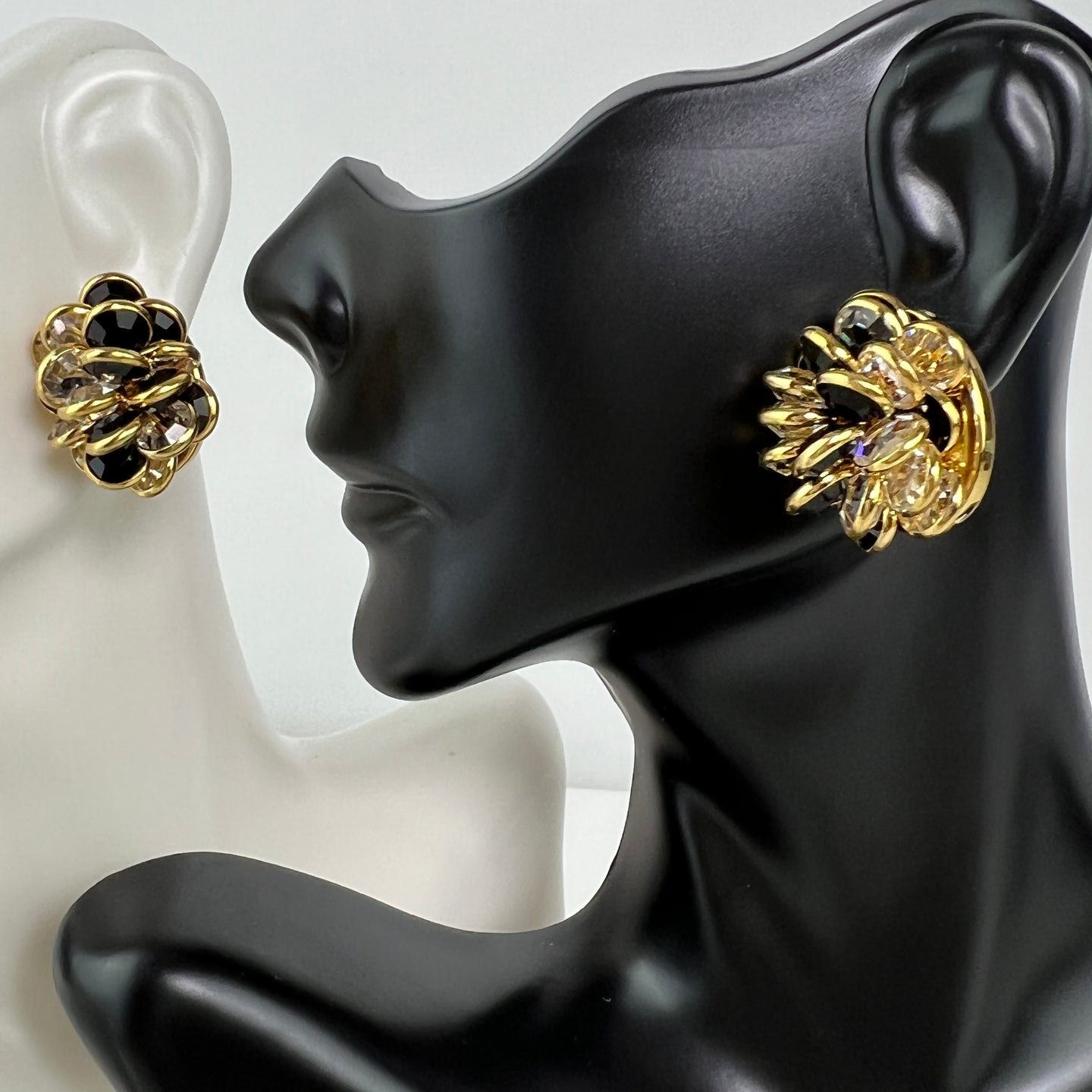 Vintage Monet Black & Gold Cluster Earrings