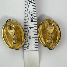 Load image into Gallery viewer, Vintage Monet Black Cabachon Gold Tone Oval Clip on Earrings

