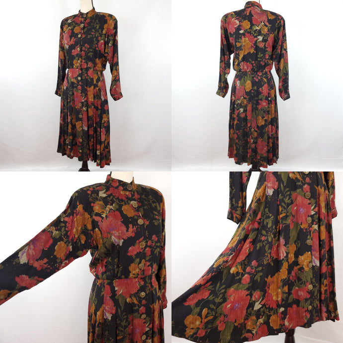 Vintage Long Sleeve Floral Dress 100% Rayon Size 6