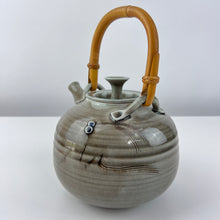 Load image into Gallery viewer, Vintage Funnel Lid Studio Art Pottery Tea Pot with Bamboo Handle Glossy Gray
