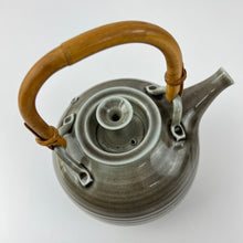 Load image into Gallery viewer, Vintage Funnel Lid Studio Art Pottery Tea Pot with Bamboo Handle Glossy Gray
