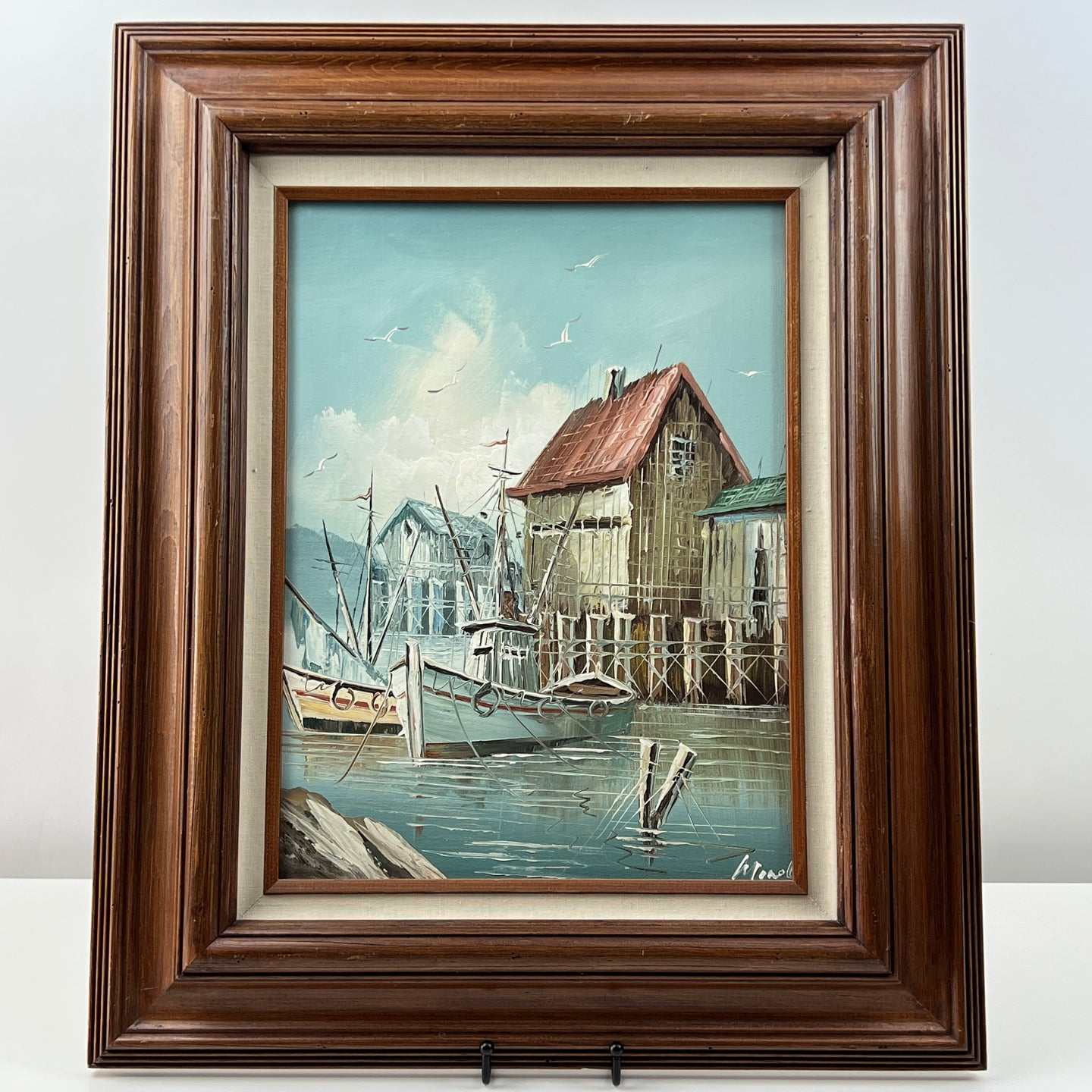 Original Oil on Canvas  Boat Docks Painting Framed & Signed