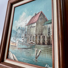 Load image into Gallery viewer, Original Oil on Canvas  Boat Docks Painting Framed &amp; Signed

